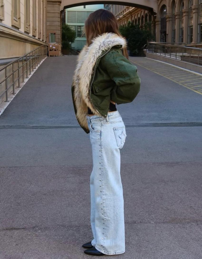 Giubbotto collo pelliccia sintetica-Kaki