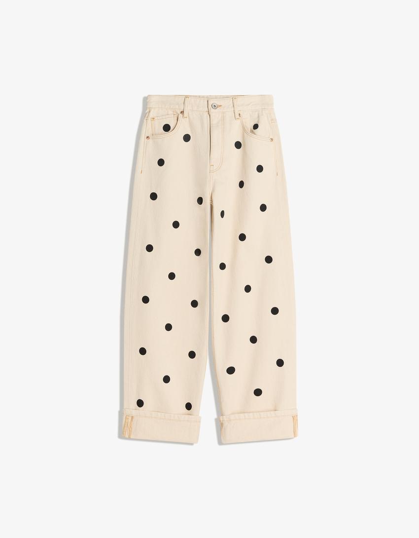 Roll-up baggy jeans-Cream