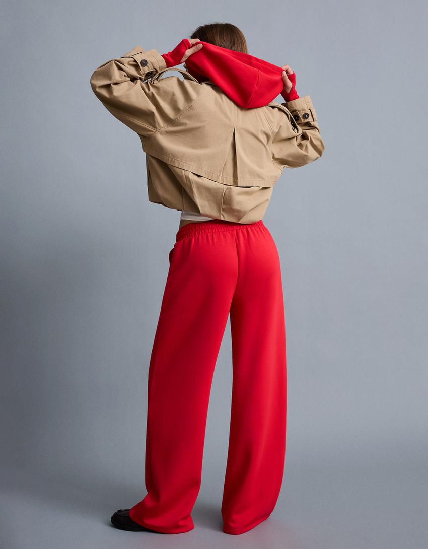 Soft touch wide-leg trousers-Red