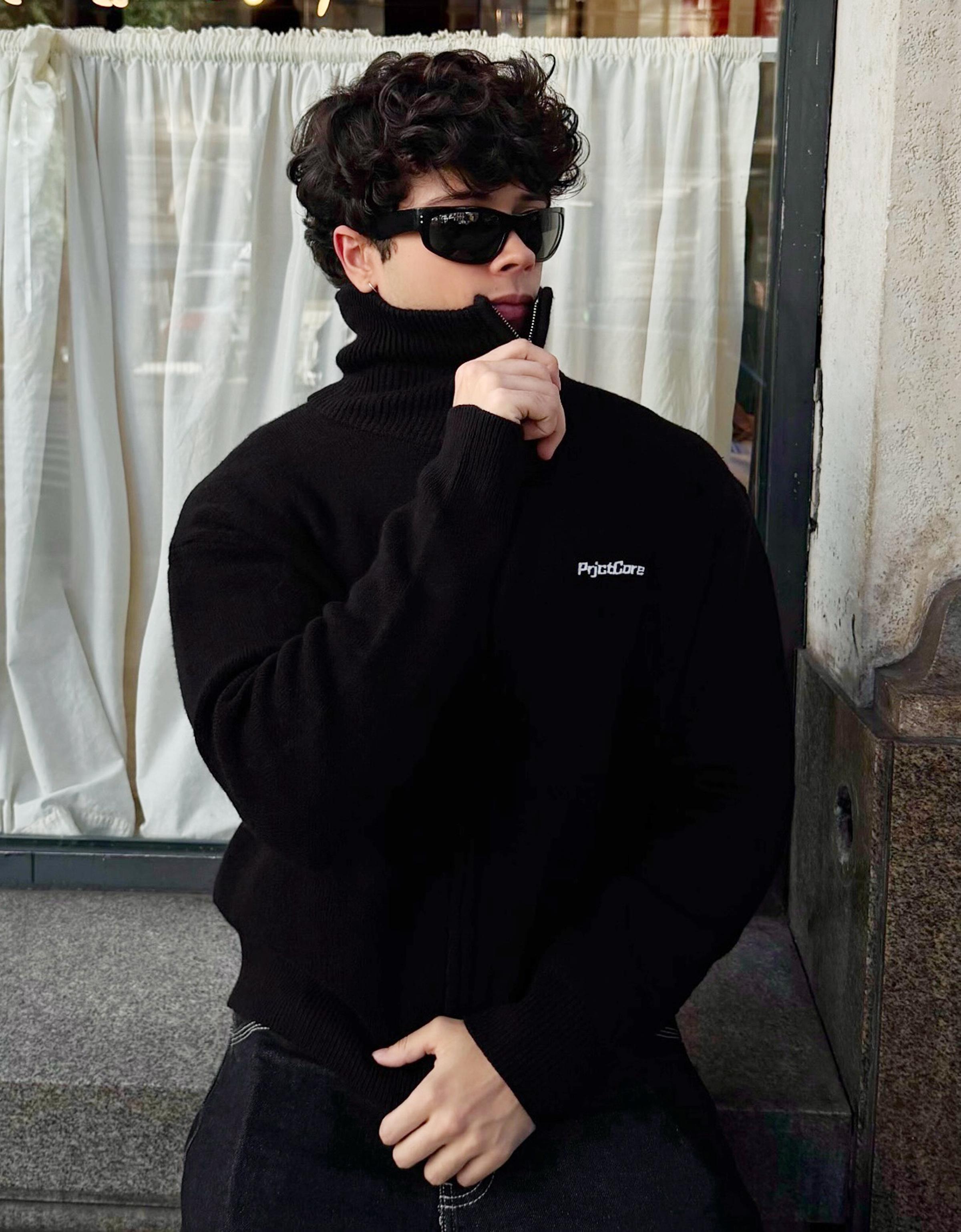 Boxy knit zip jacket — Black