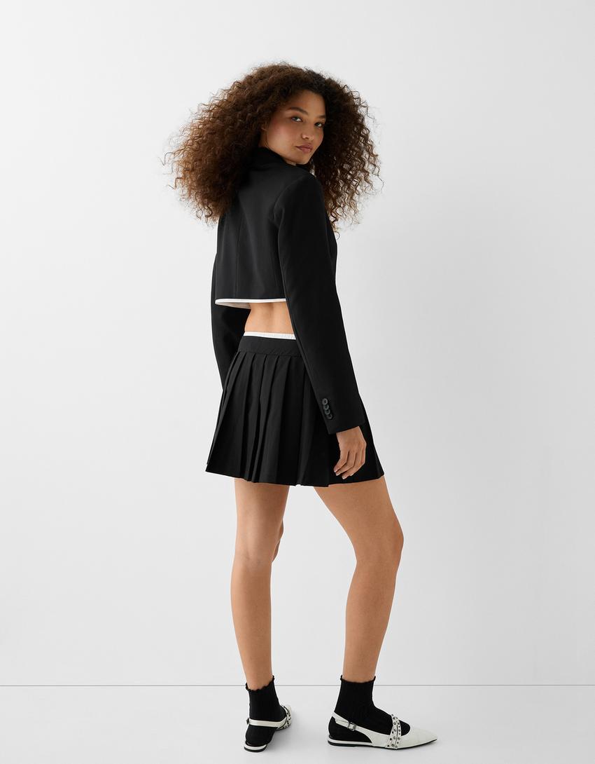 Blazer cropped détail popeline-Noir-1