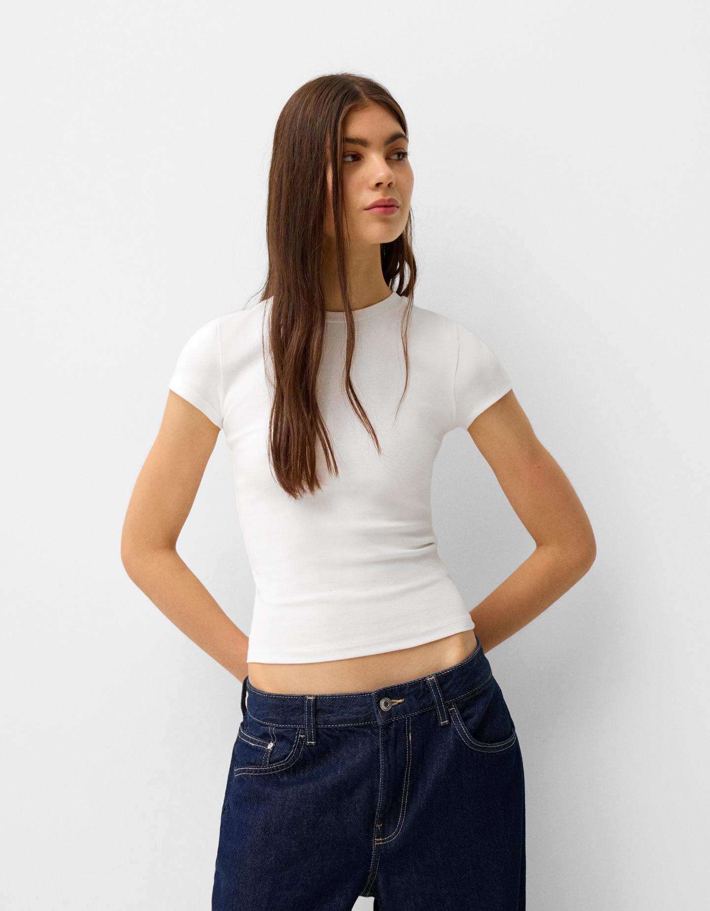 Bershka T-Shirt Rundausschnitt Damen M Grbrochenes Weiss günstig online kaufen