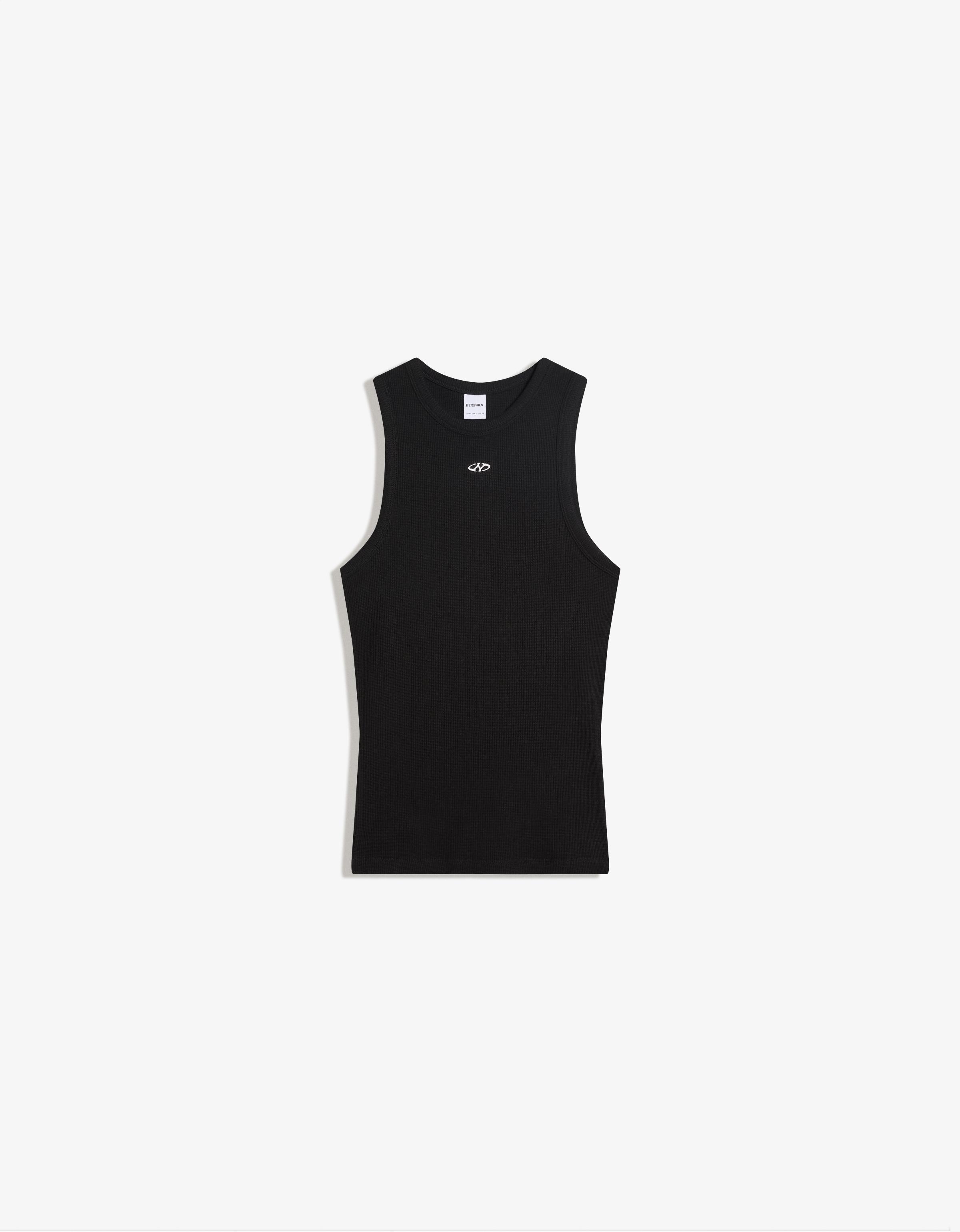 Waffle print vest top — Black