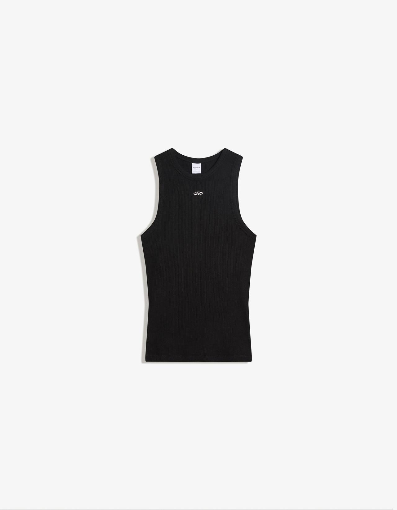 Waffle print vest top — Black