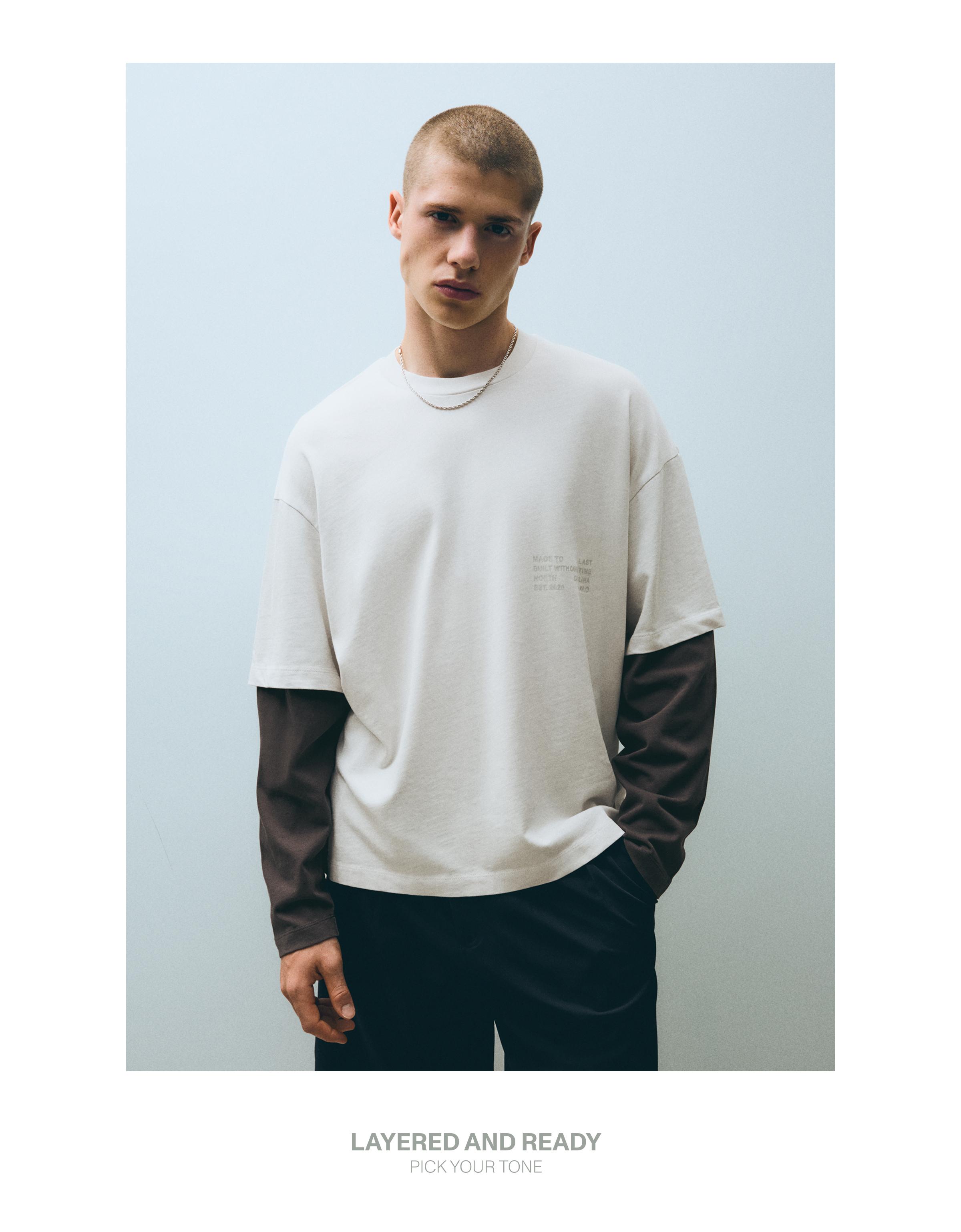 Contrast double-sleeve T-shirt — Grey