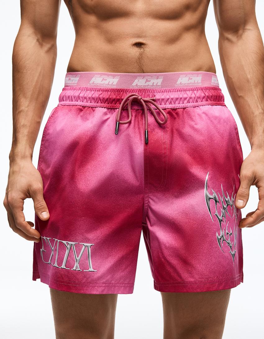 Printed boxy fit swimming trunks-Pink