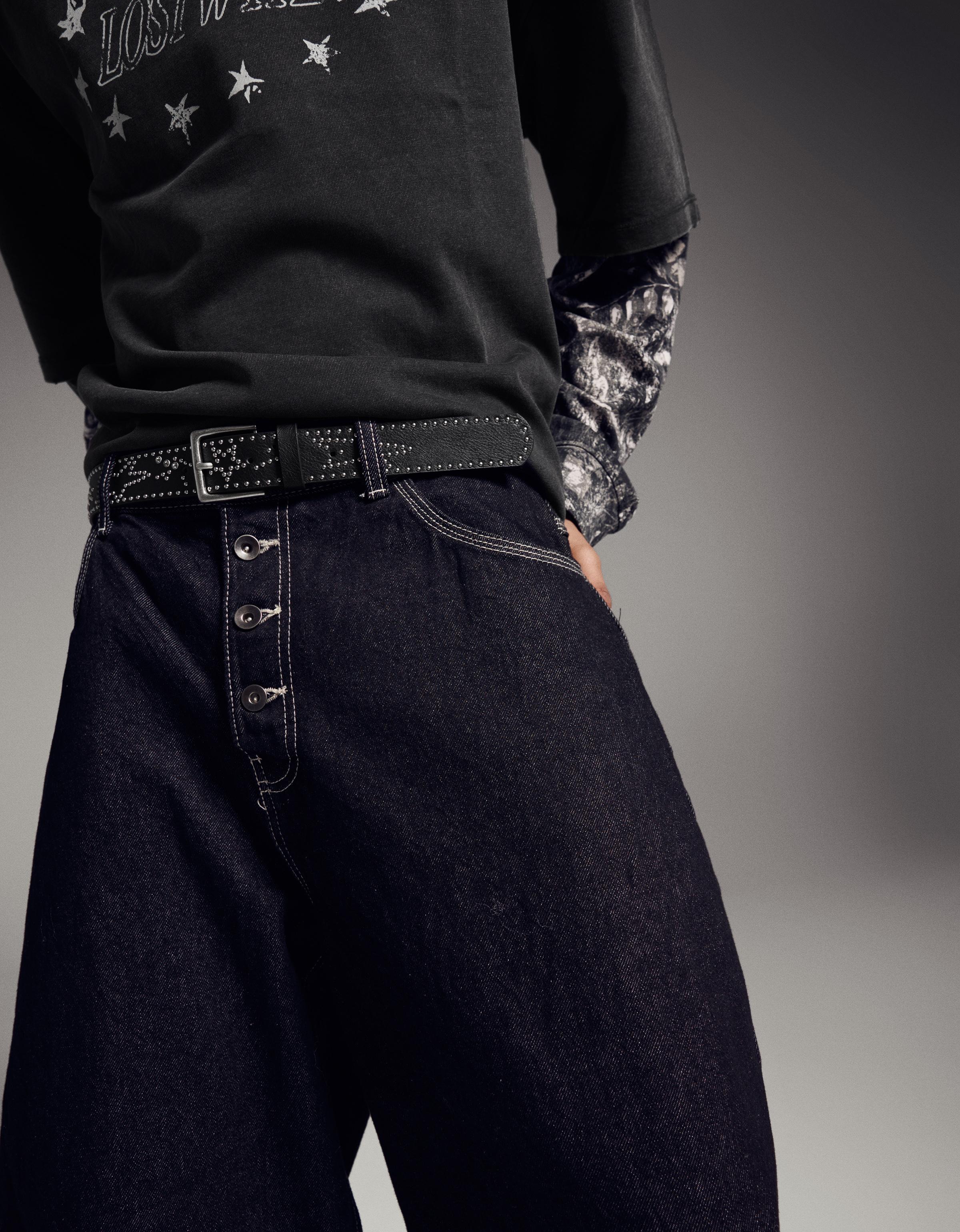 Bershka Kunstledergürtel Mit Nieten Herren 95 Schwarz