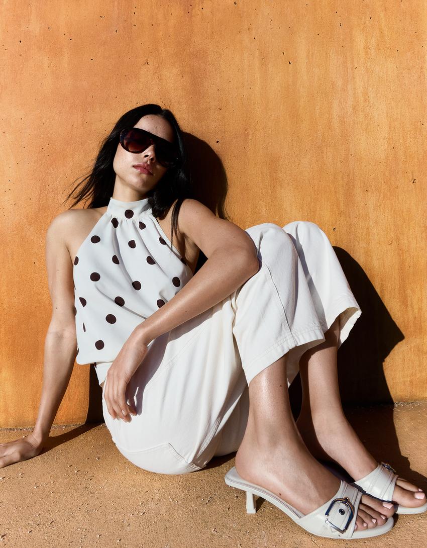 Buckle-detail heeled mules-WHITE