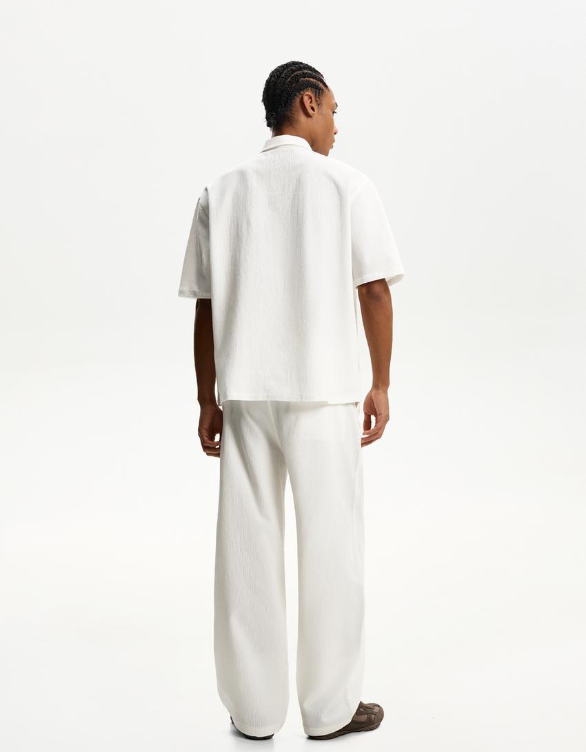 Pantalón baggy jogger plisado-Blanco roto