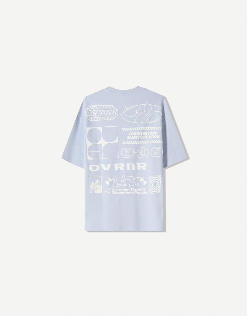 Printed short sleeve plush T-shirt-Blue-1