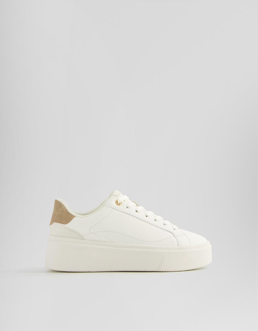 Platform trainers with heel detail-WHITE