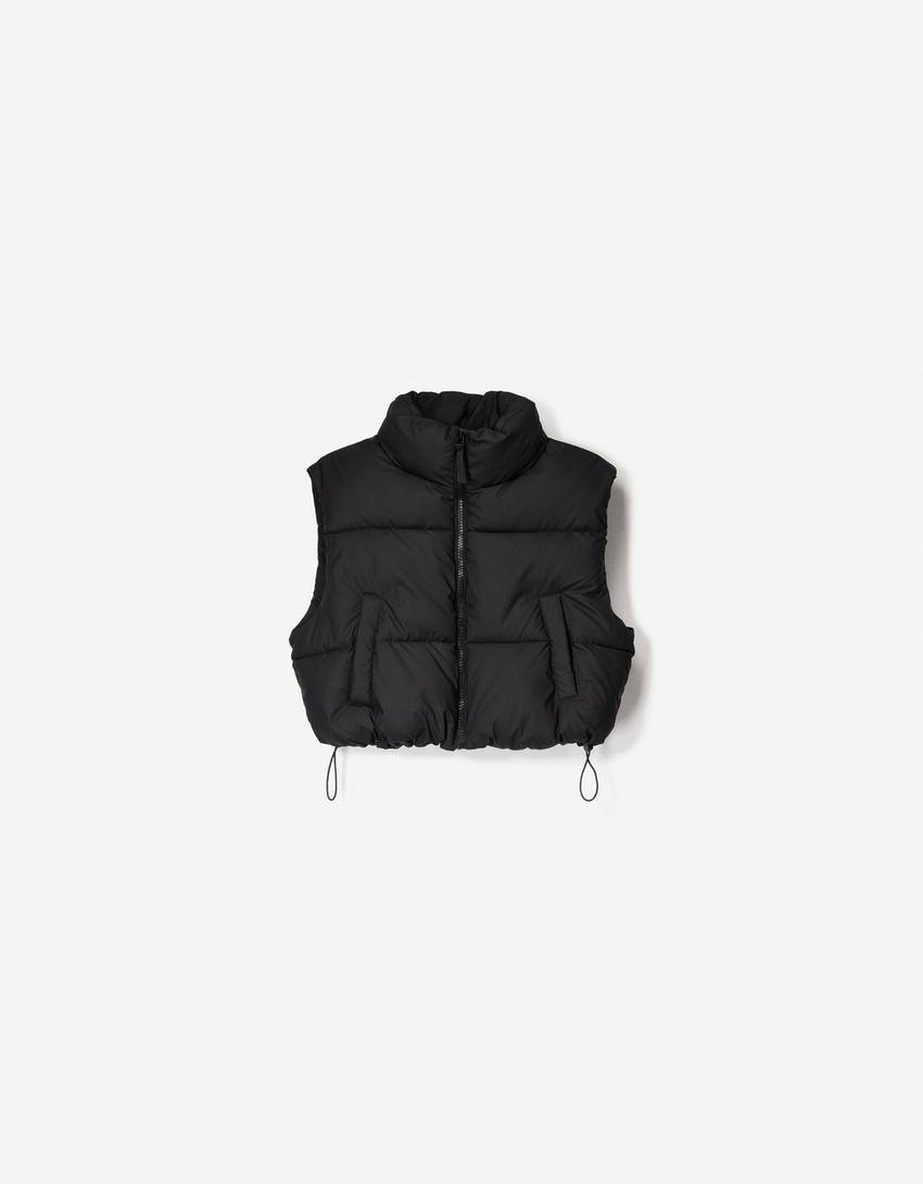 Cropped puffer gilet-Black-3