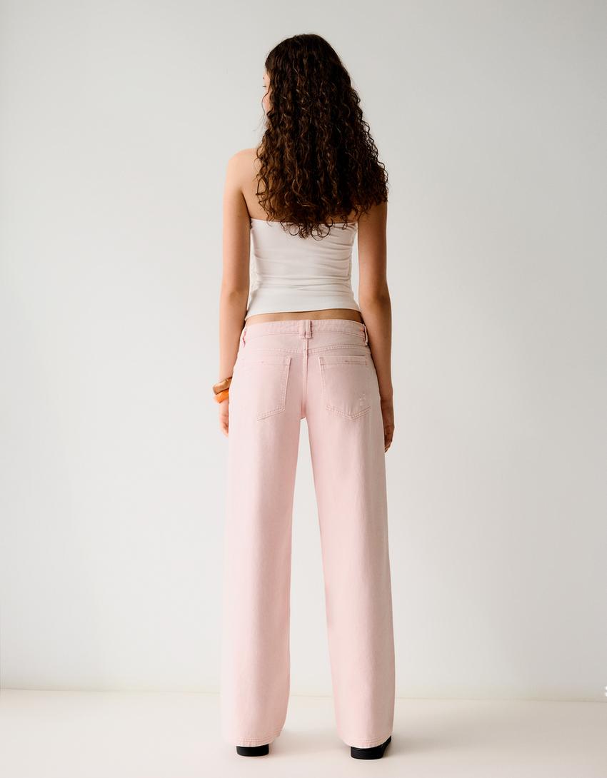 Pantalón efecto lavado rotos-Rosa caramelo