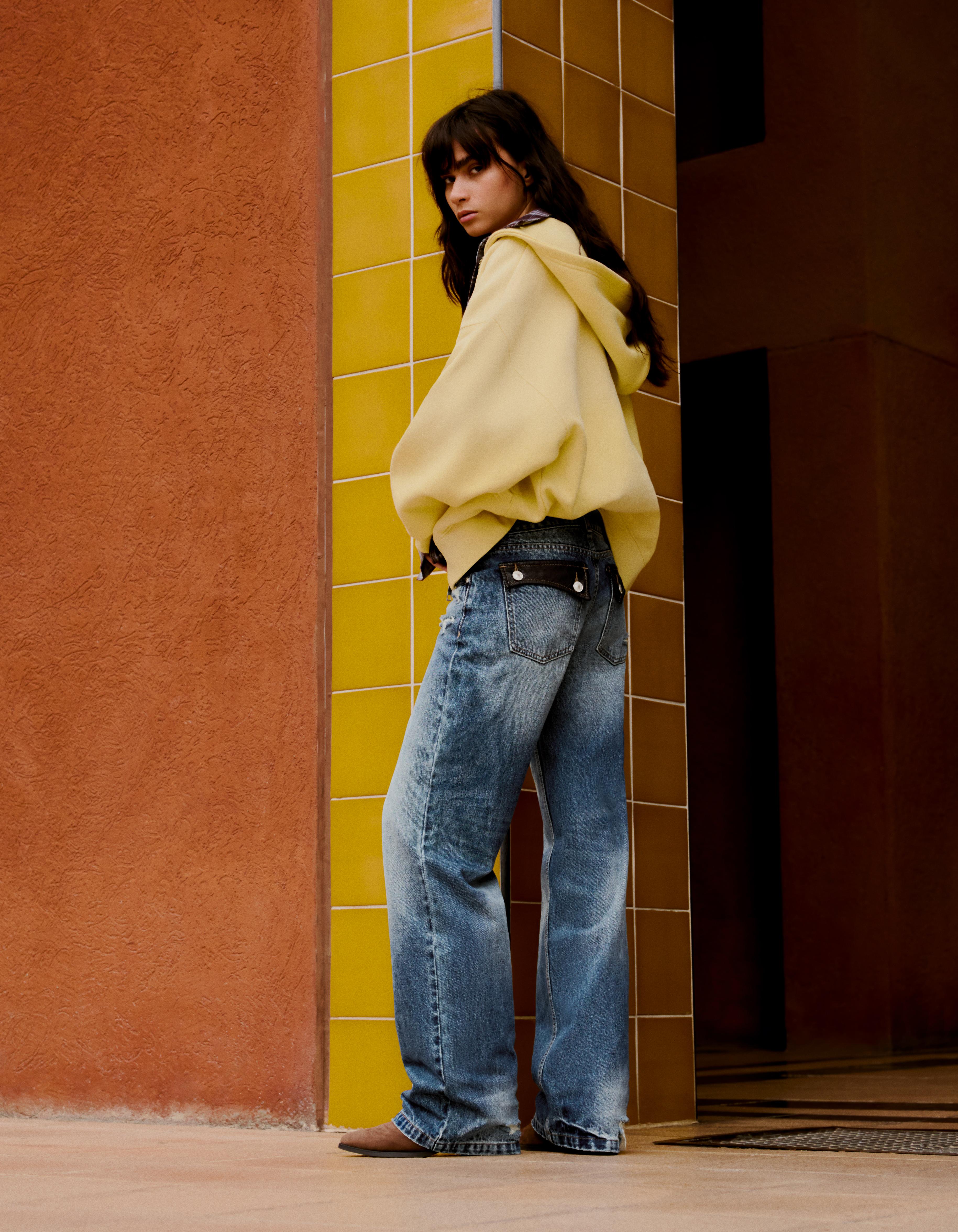 Jeans with leather-effect details — Blue