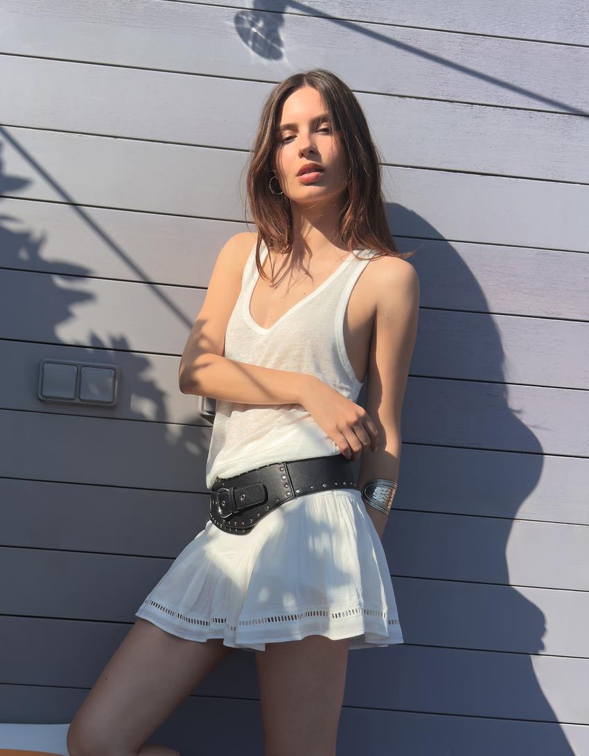 Textured mini skirt-Off white-2