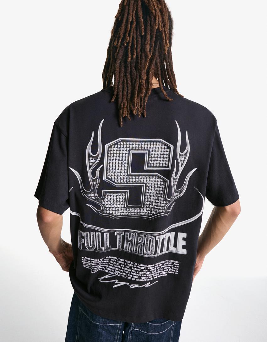 T-shirt manches courtes imprimé-Noir-2