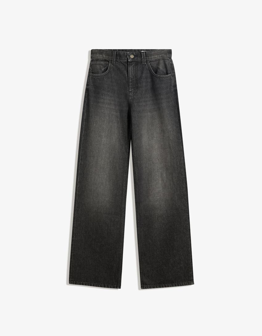 Blugi wide leg straight-Negru-3