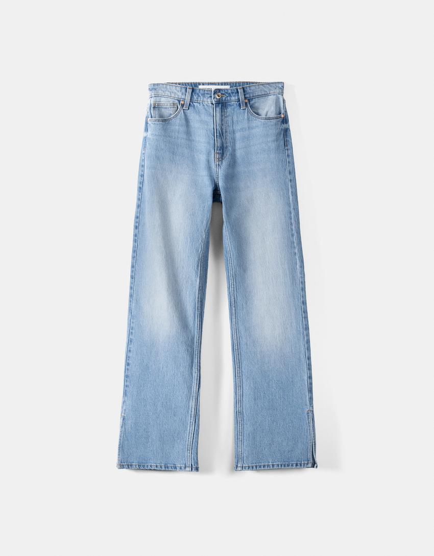 Flared split hem comfort jeans-Light blue-4