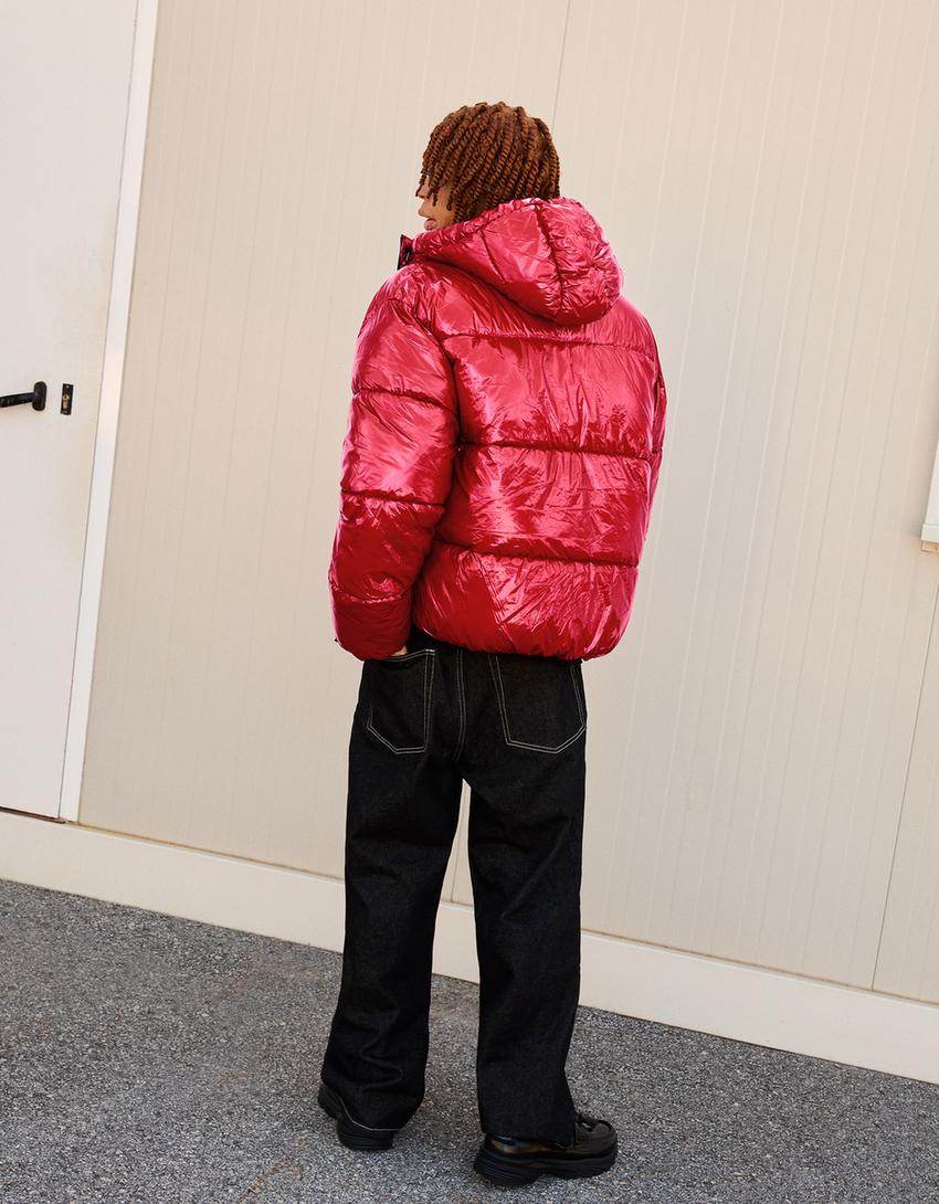 Blouson bouffant à capuche-Rouge