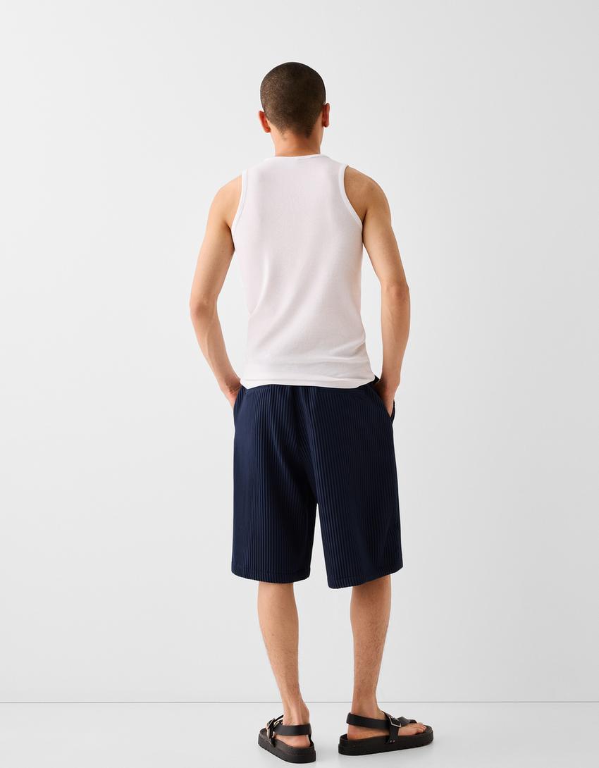 Calções bermuda wide fit plissados-Marinho-2