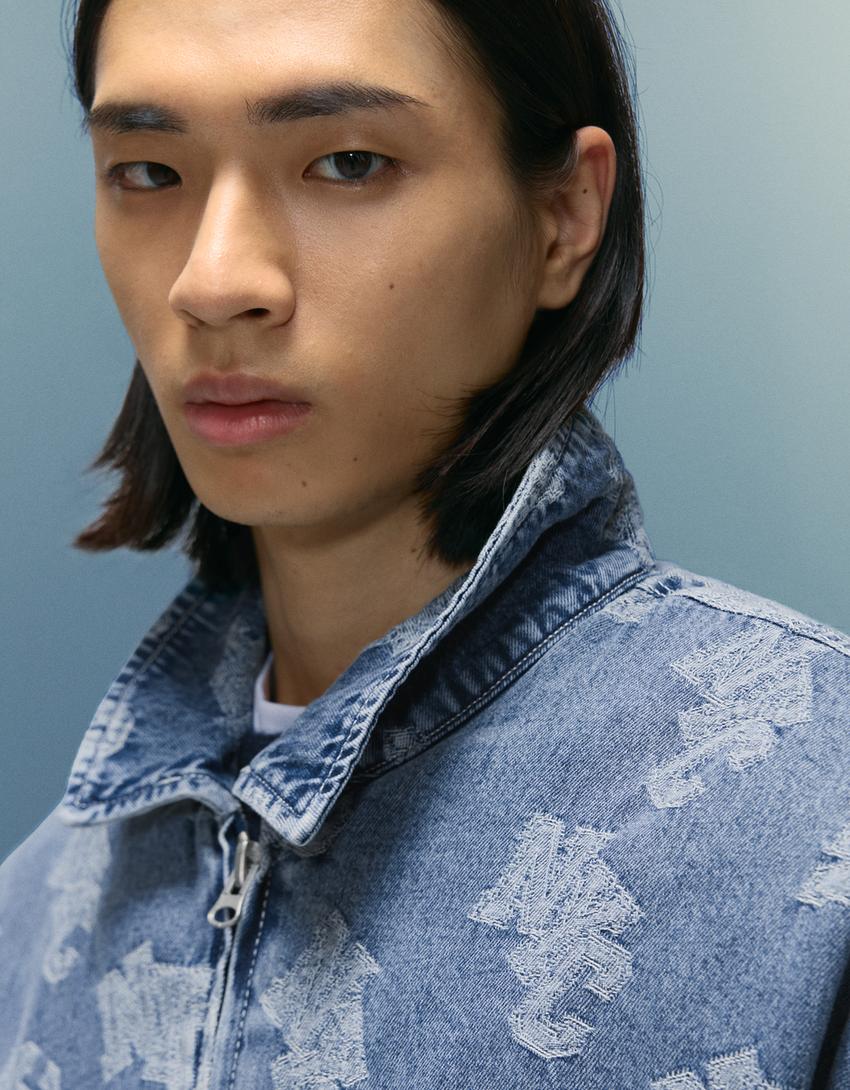 Blusão denim jacquard-Azul lavado