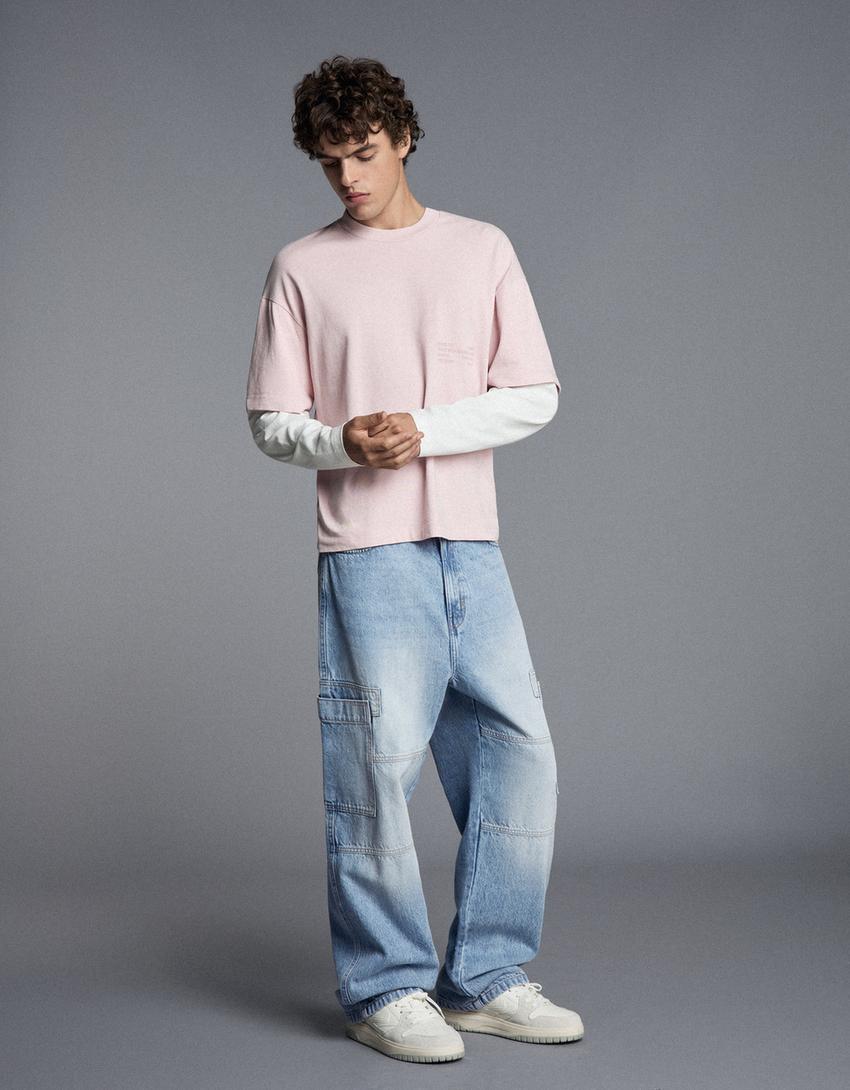 Jeans baggy cargo-Azul claro