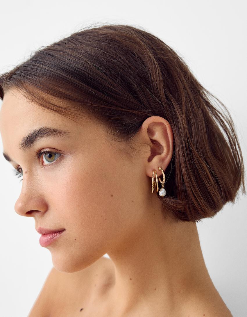 Lot de 9 paires de boucles d'oreille perles-Or-1