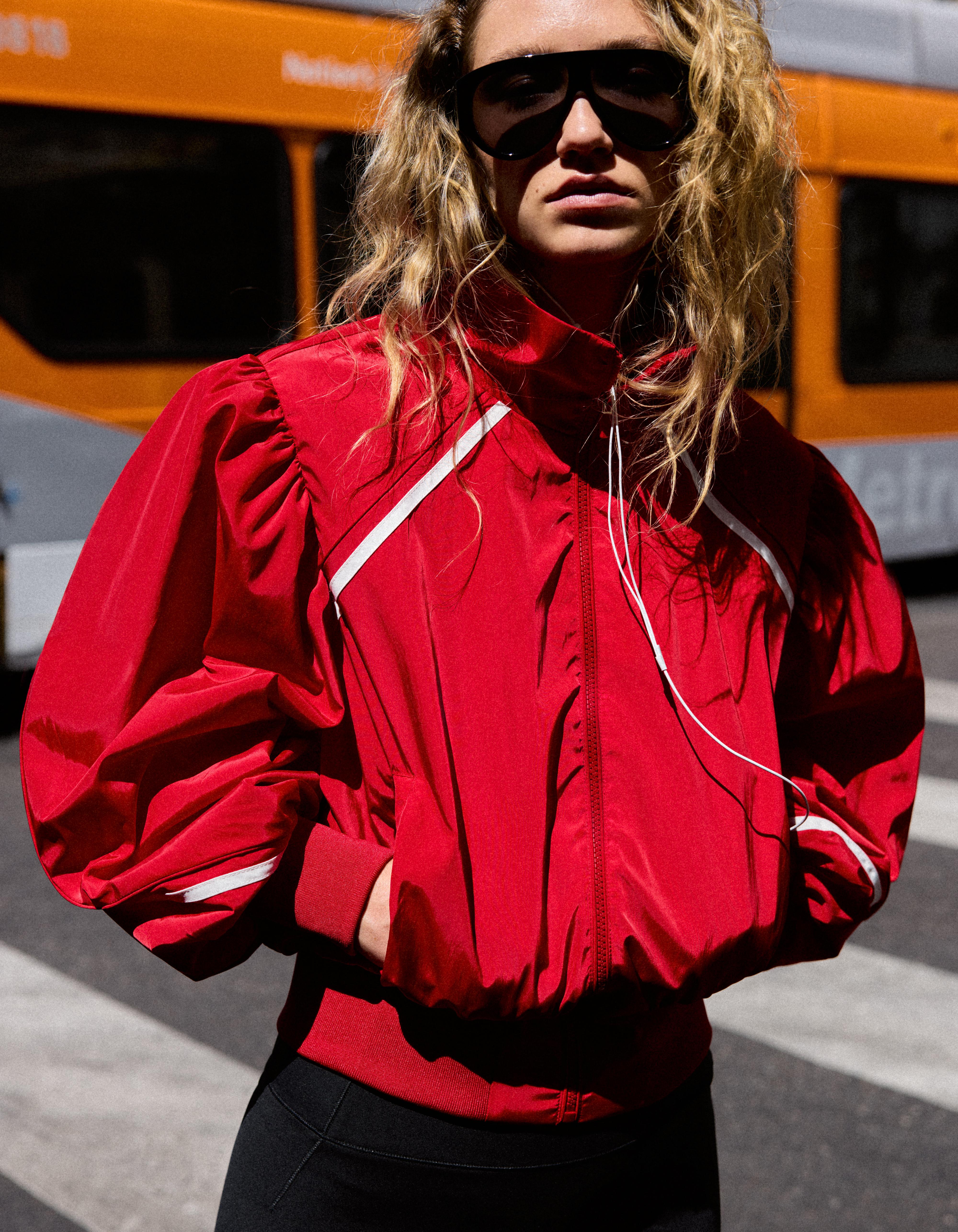 Gathered jacket with contrast piping — Red