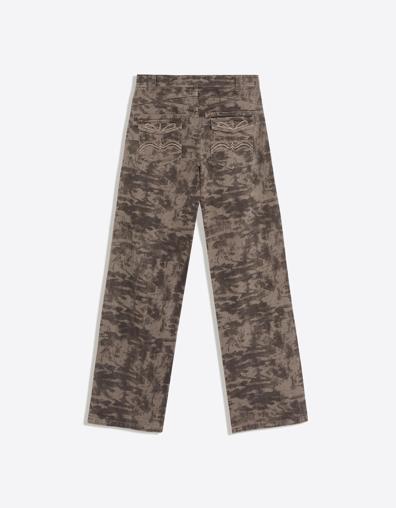 Printed embroidered studded trousers — Brown