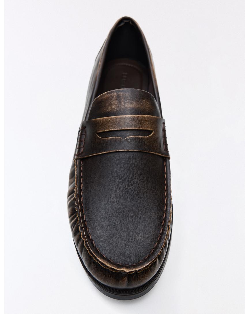 Gathered loafer with brushed detail-Brown