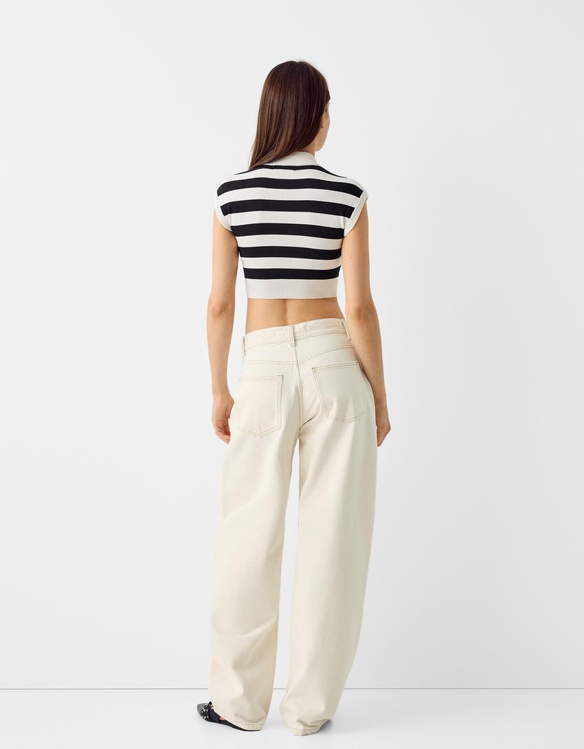 Sleeveless high neck sweater-Cream-1