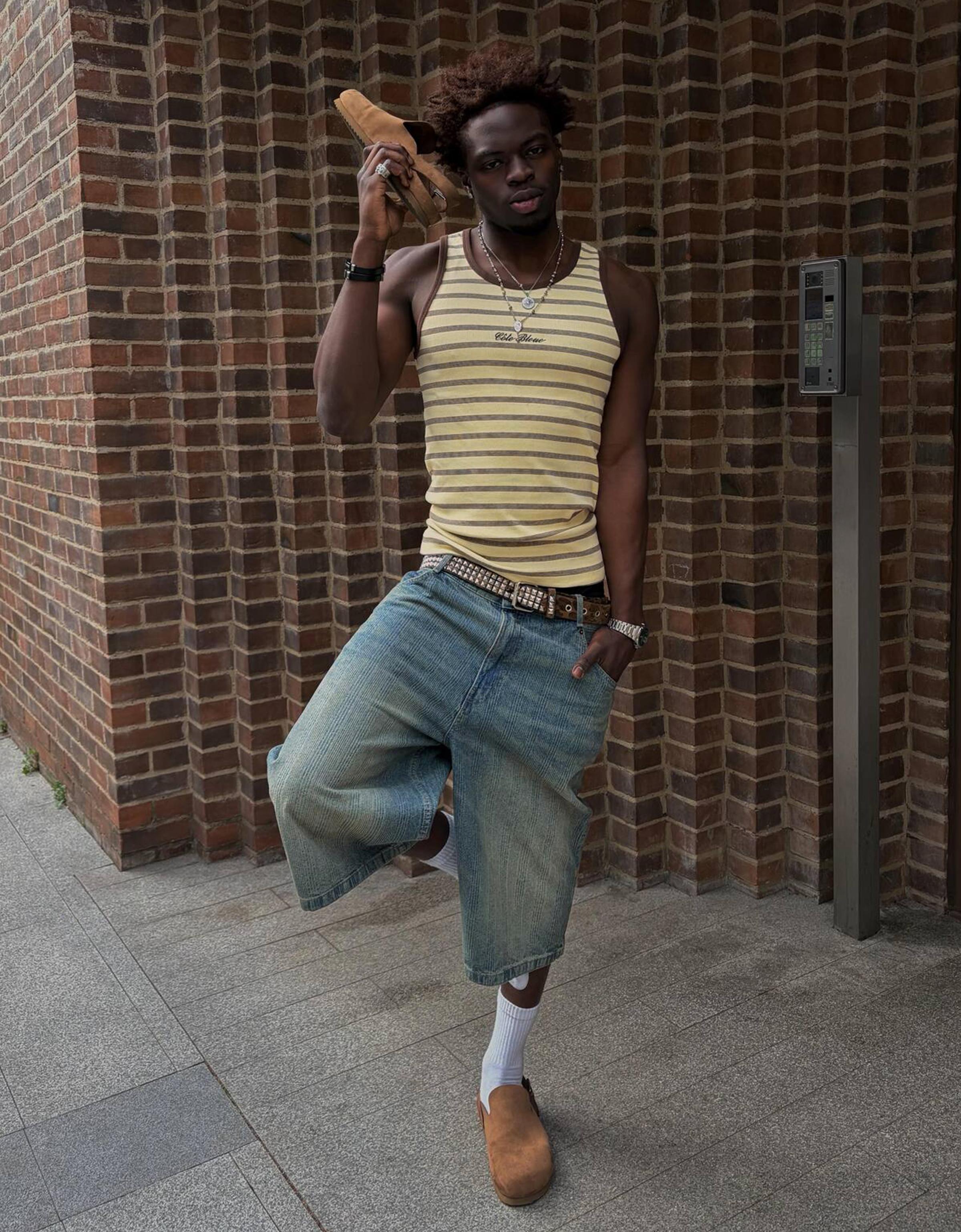 Super baggy denim Bermuda shorts — Light blue