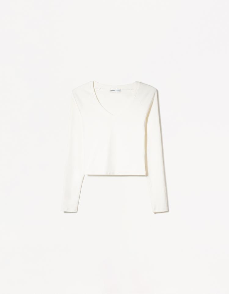 Camiseta manga larga cuello pico