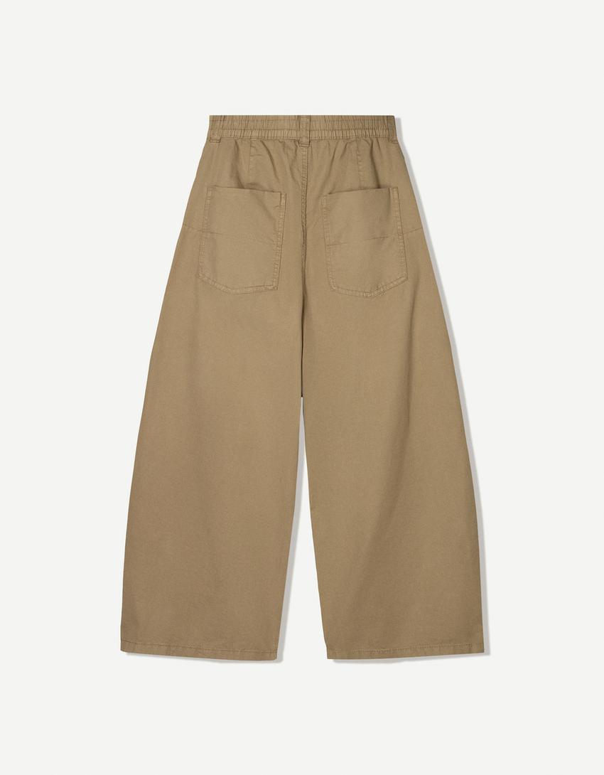 Calças barrel cropped pinças-Caramelo-5