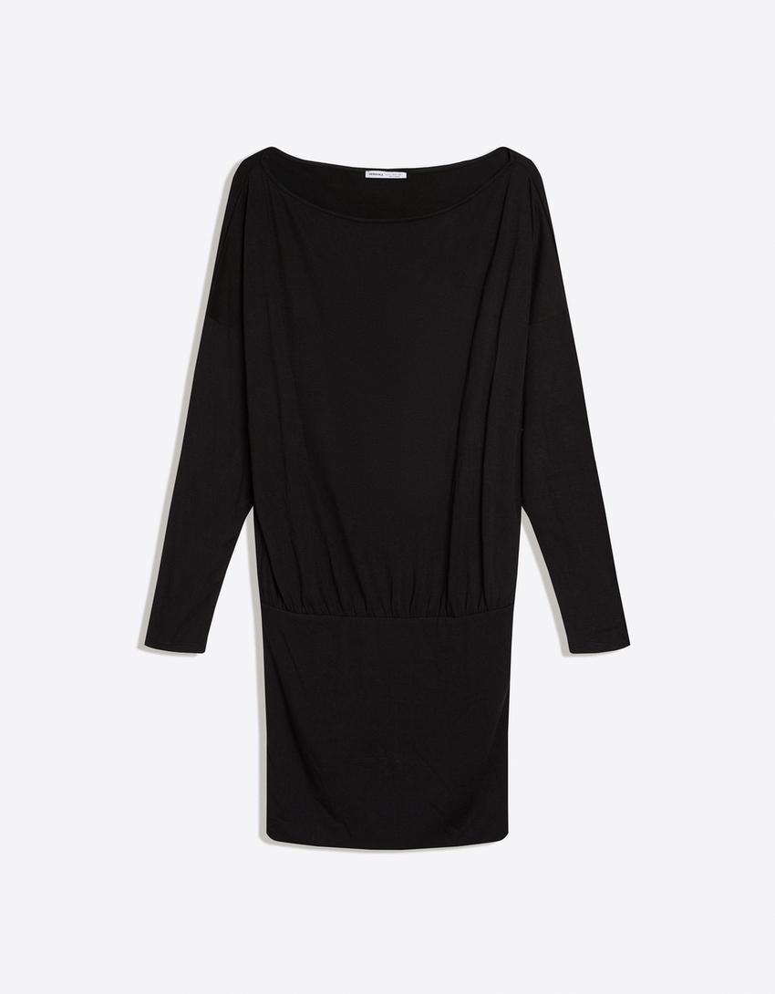 Vestido mini manga larga falda ajustada-Negro