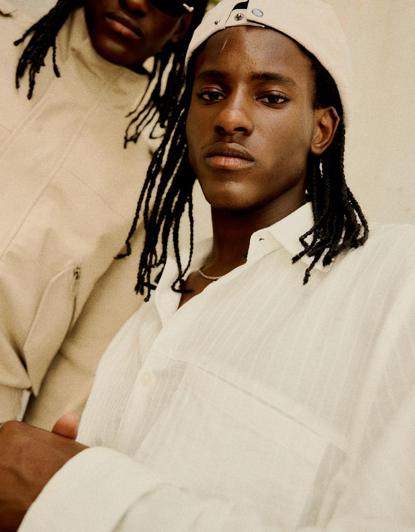 Oversize long sleeve crossover shirt-Off white