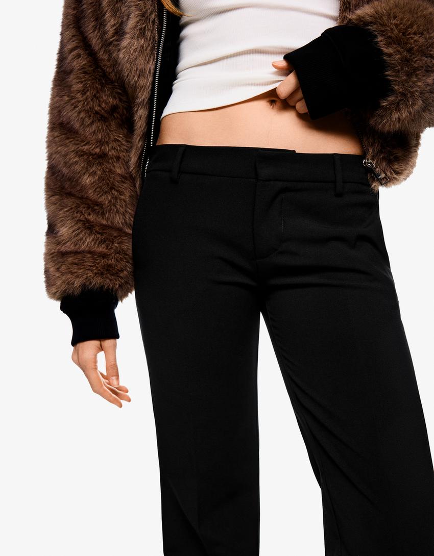 Boot cut broek met lage taille-Zwart