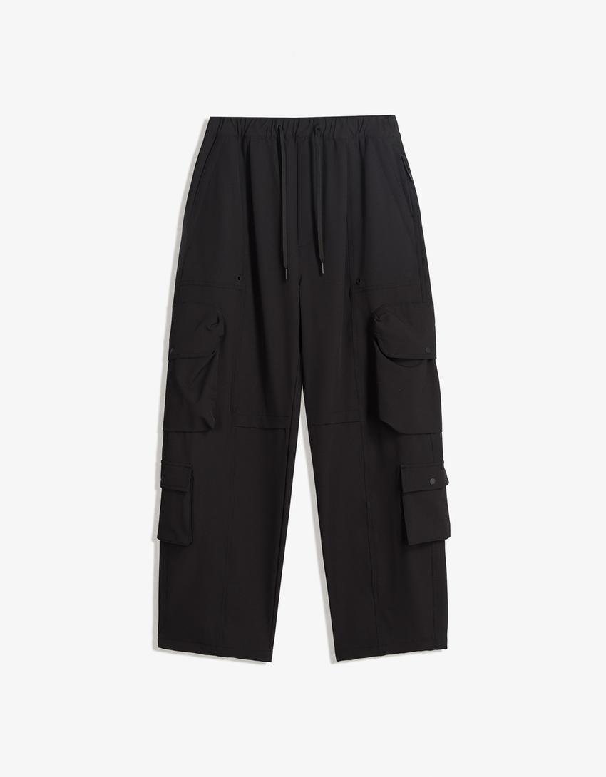 Baggy-Cargohose aus Funktionsstoff-Schwarz
