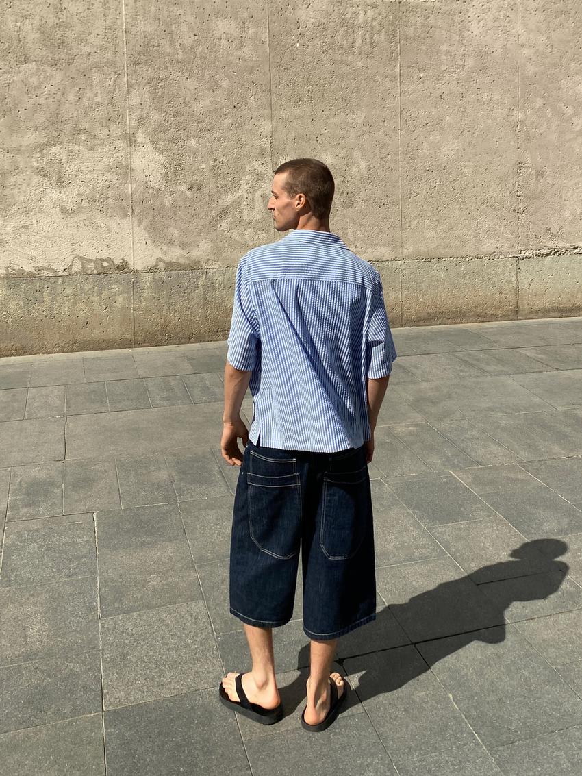 Bermuda super baggy fit denim şort-Denizci mavisi-2