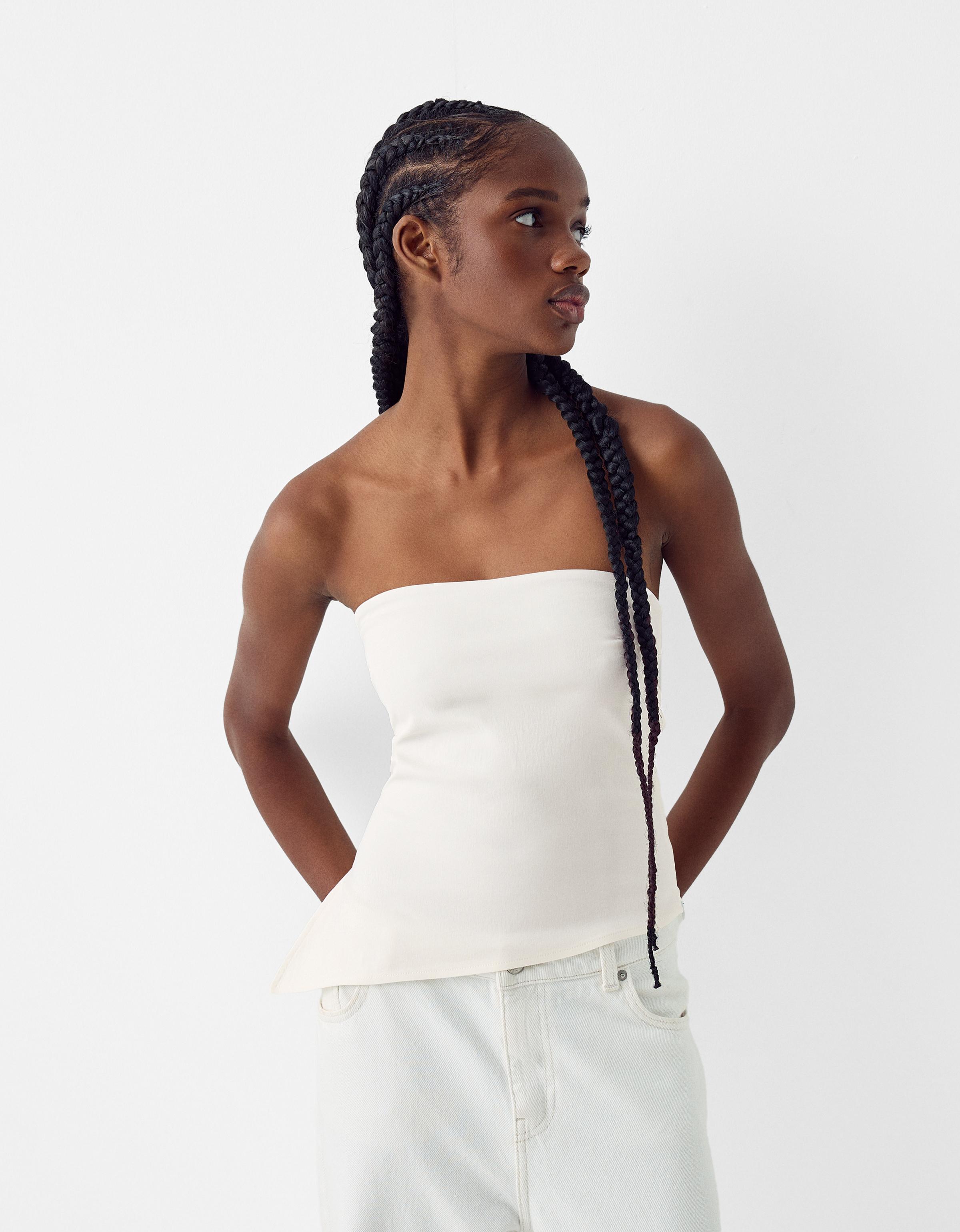 Bershka Asymmetrisches Bandeau-Top Damen Xs Rohweiß