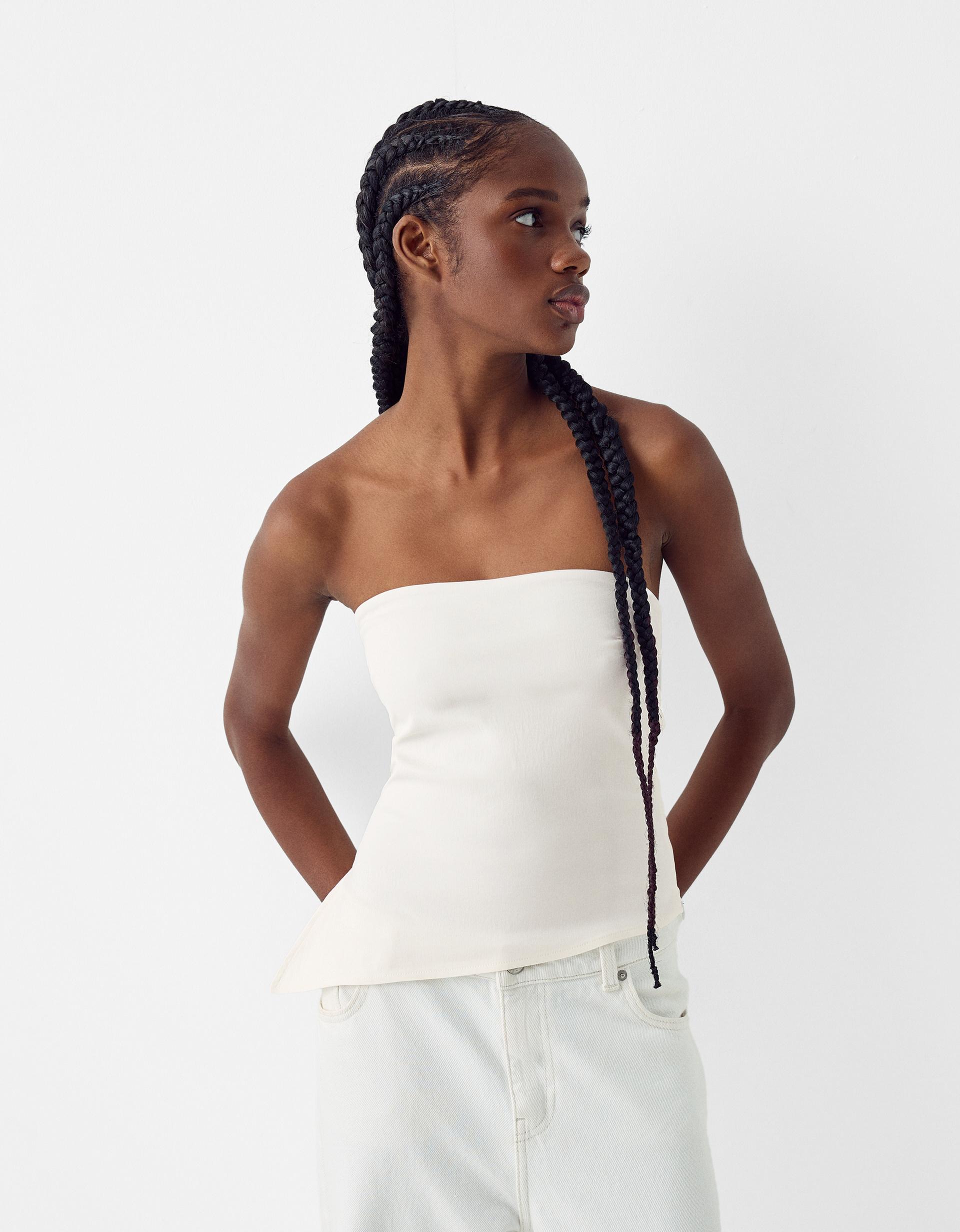 Crop Top Top Bandeau Blanco Bershka Top Sin Tirantes Bershka