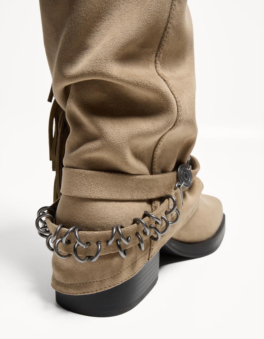 Bottes plates pantalon à franges-Sable
