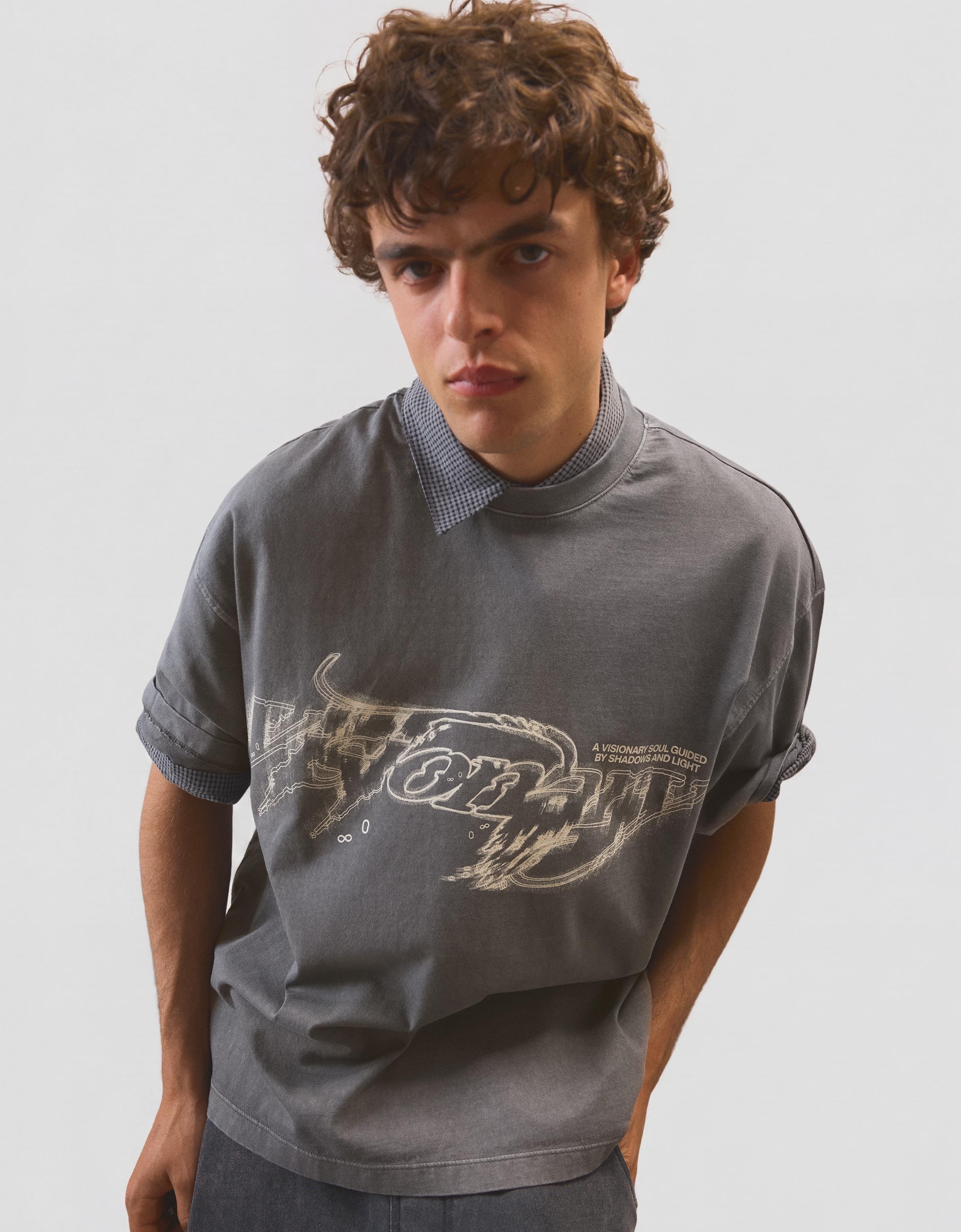 Boxy fit print T-shirt — Grey