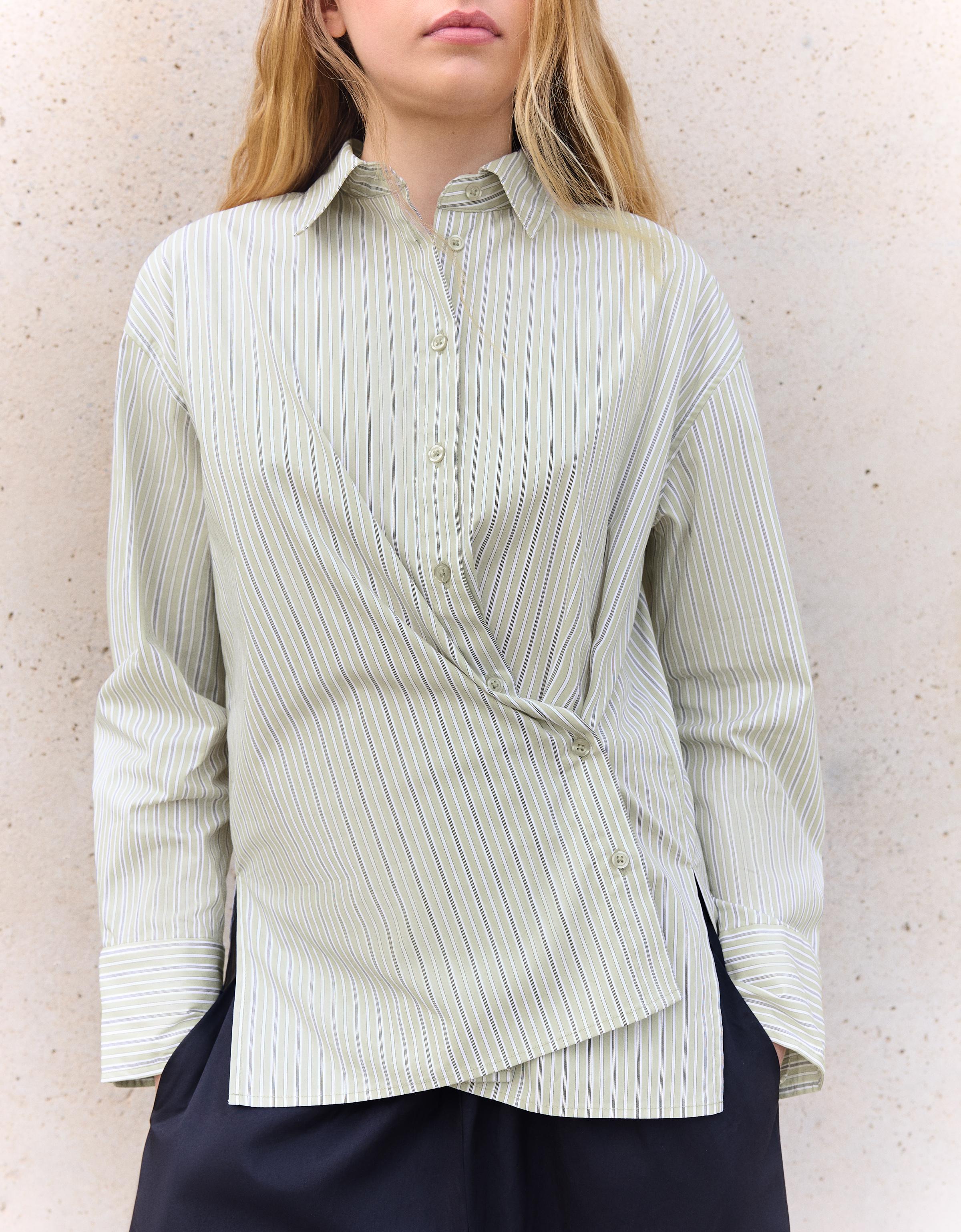 Cross-button long sleeve shirt