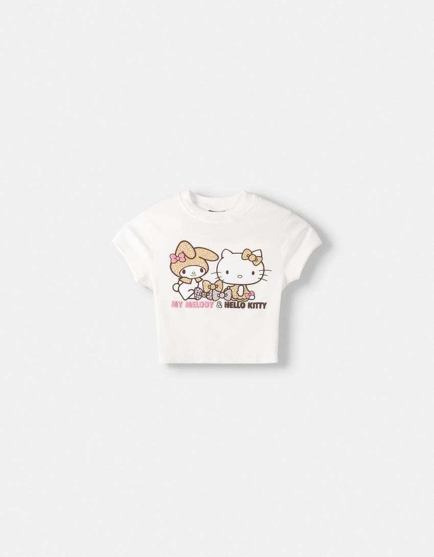 T-shirt Hello Kitty & My Melody manches courtes imprimé-Blanc cassé-4