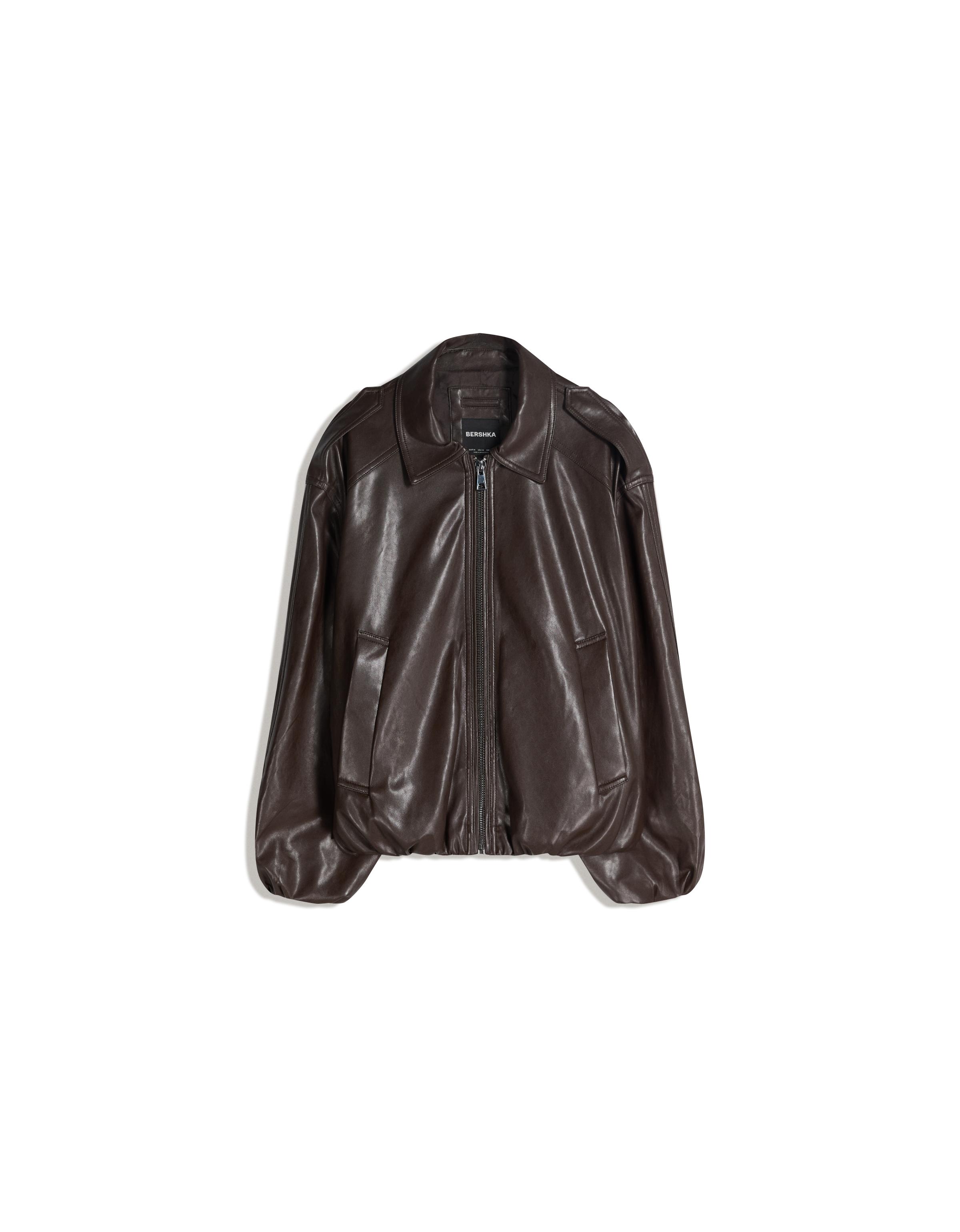 Leather effect puffer jacket — Brown