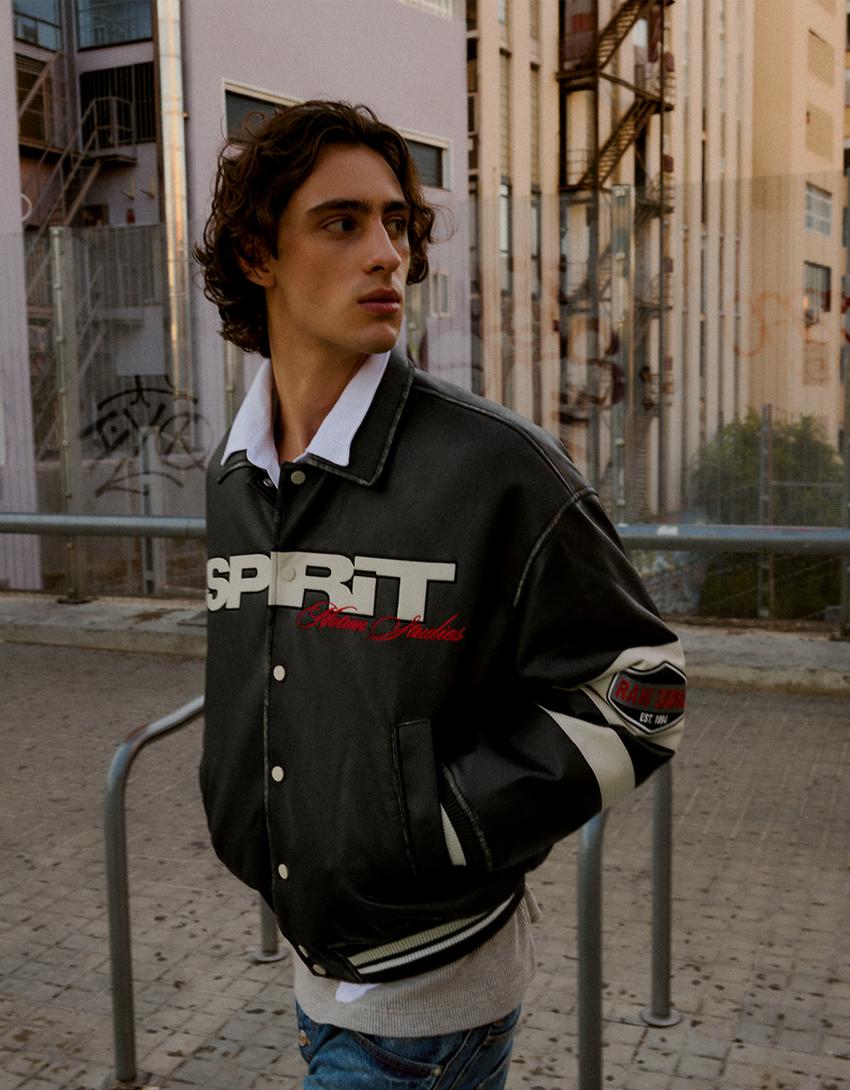 Graphic leather effect jacket-Black