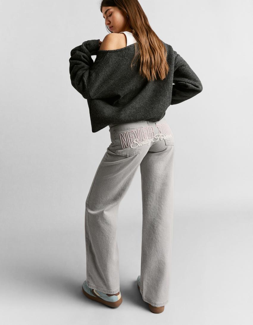 Pantalón straight sarga-Gris