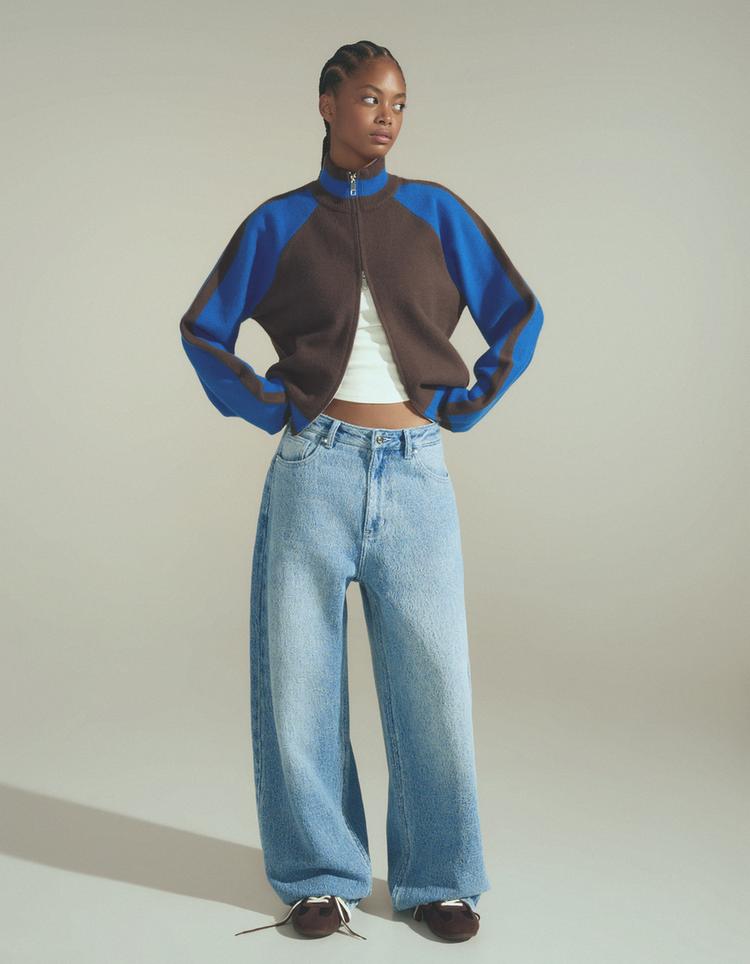 Textured barrel-leg jeans — Light blue