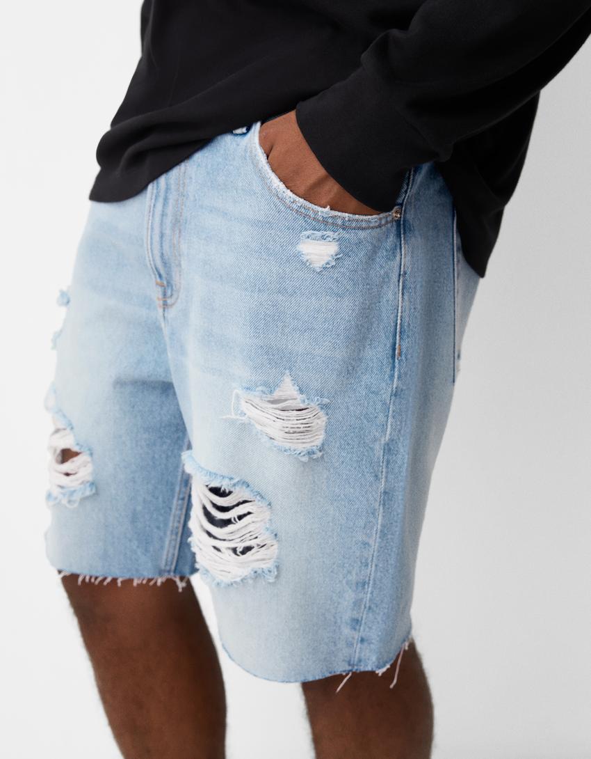 Bermuda denim slim rotos-Azul lavado-3